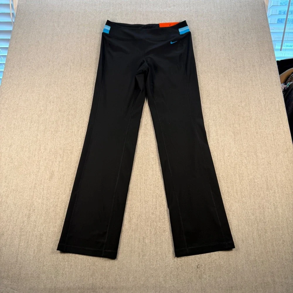 NWT Nike Slim Fit Pants Women Medium Black Blue Stripe Fit Dry Straight Leg
